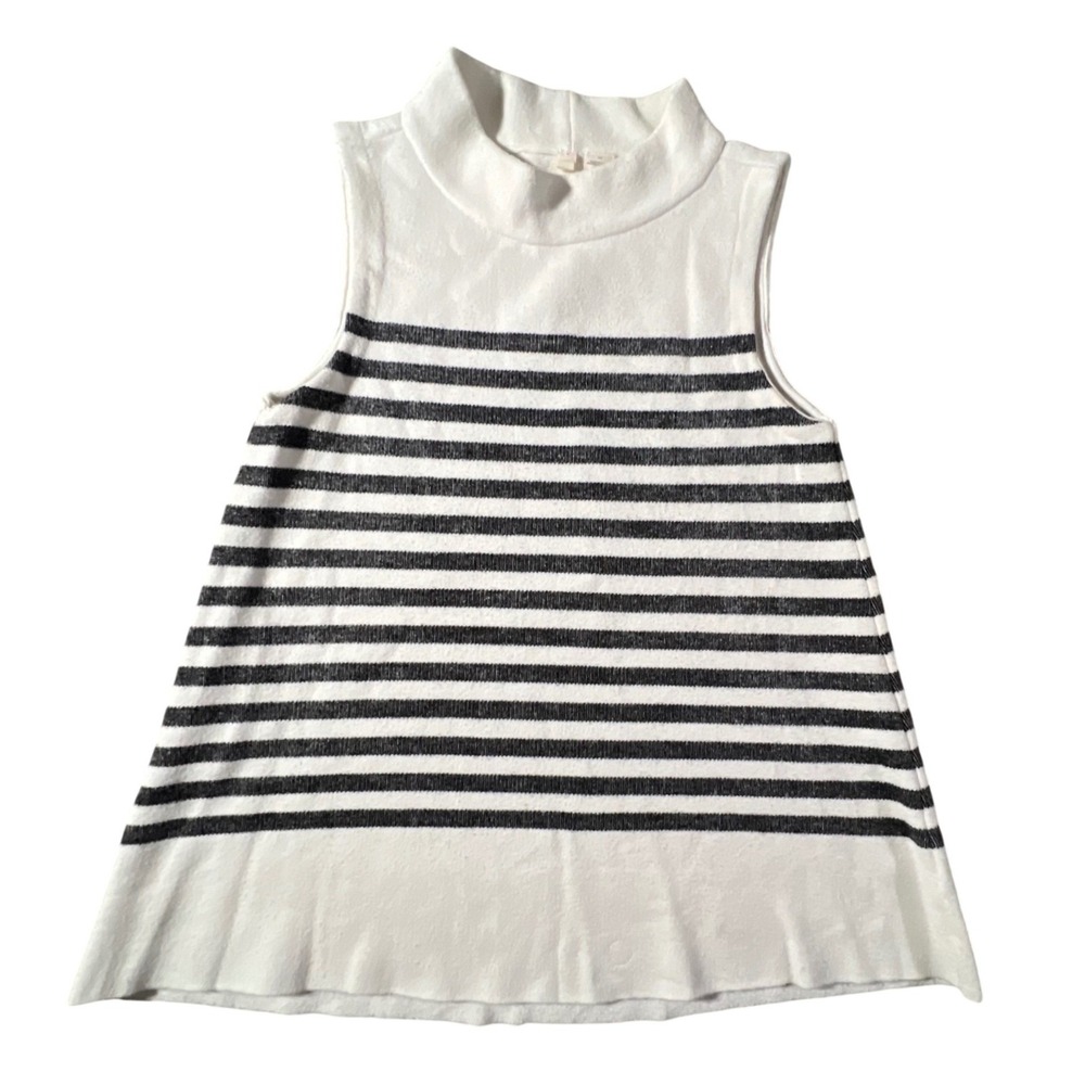 Moth Anthropologie Knit‎ Top Womens Small White Black Striped Mock Neck Shell